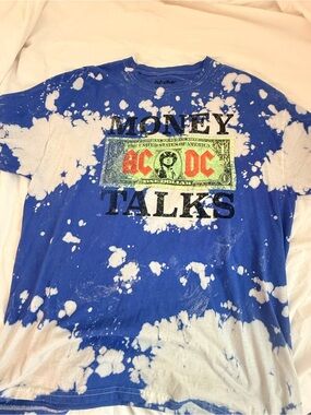 AC/DC Tie-Dye Band Graphic Tee in Blue & White